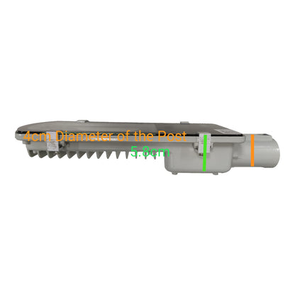 Metallic tool with a 4cm diameter post and measurements on a white background