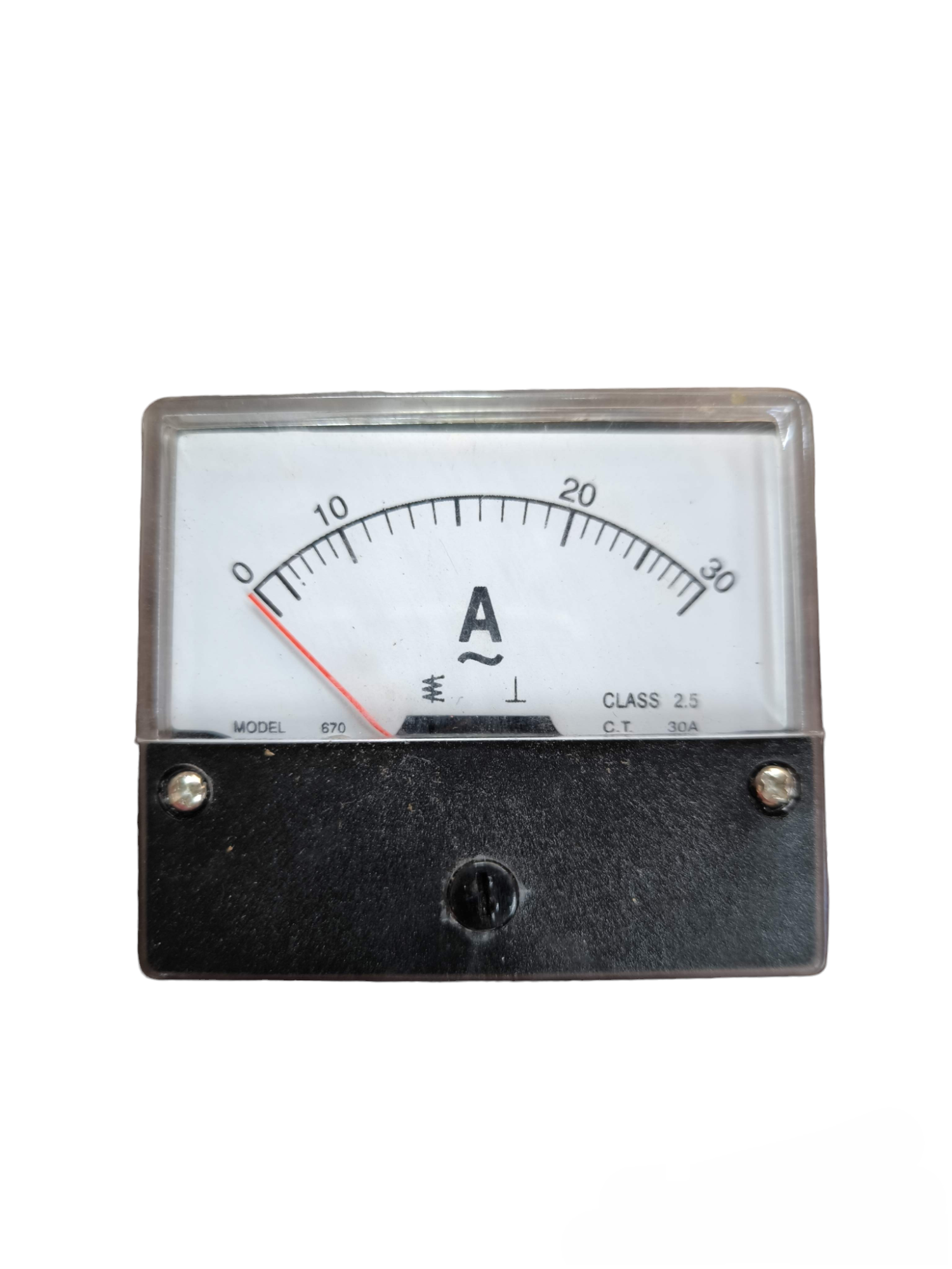 Hossini 30A AC Panel Meter 60mm x 70mm with analog dial and black casing for electrical circuitry