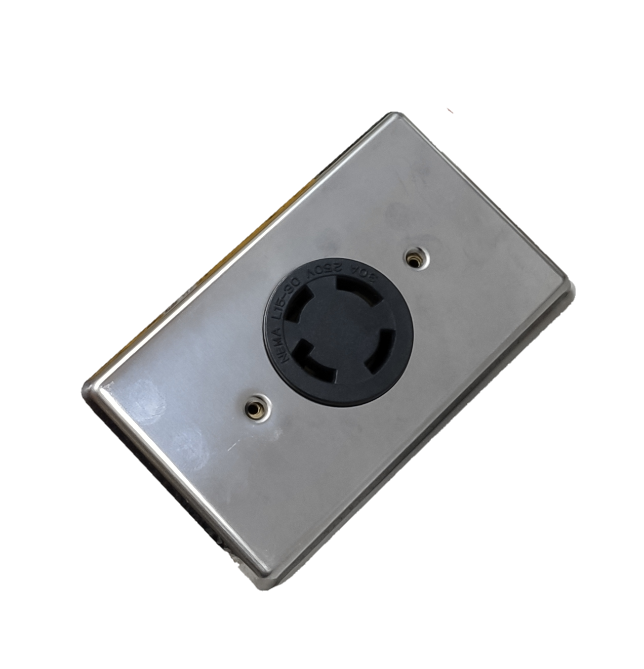 30A Twist Lock Outlet with Stainless Plate 4P by Electx Electrical Supply mounted on black background