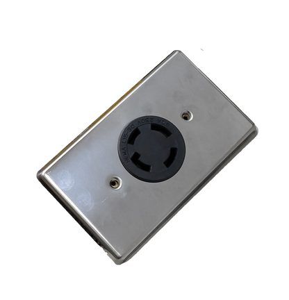 30A Twist Lock Outlet with Stainless Plate 4P by Electx Electrical Supply mounted on black background