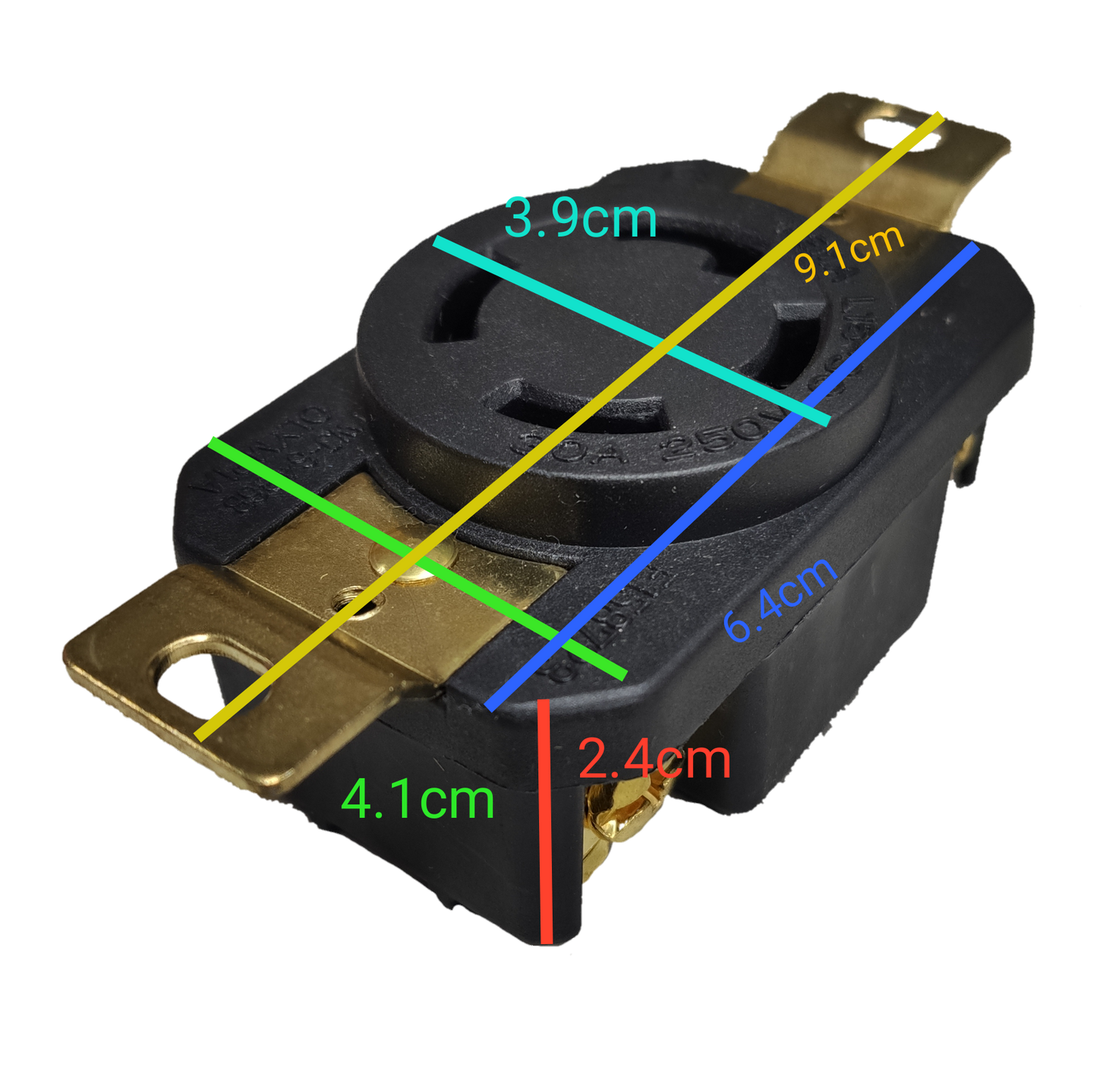 30A Twist Lock Outlet with Stainless Plate 4P black and brass electrical power point by Electx Electrical Supply