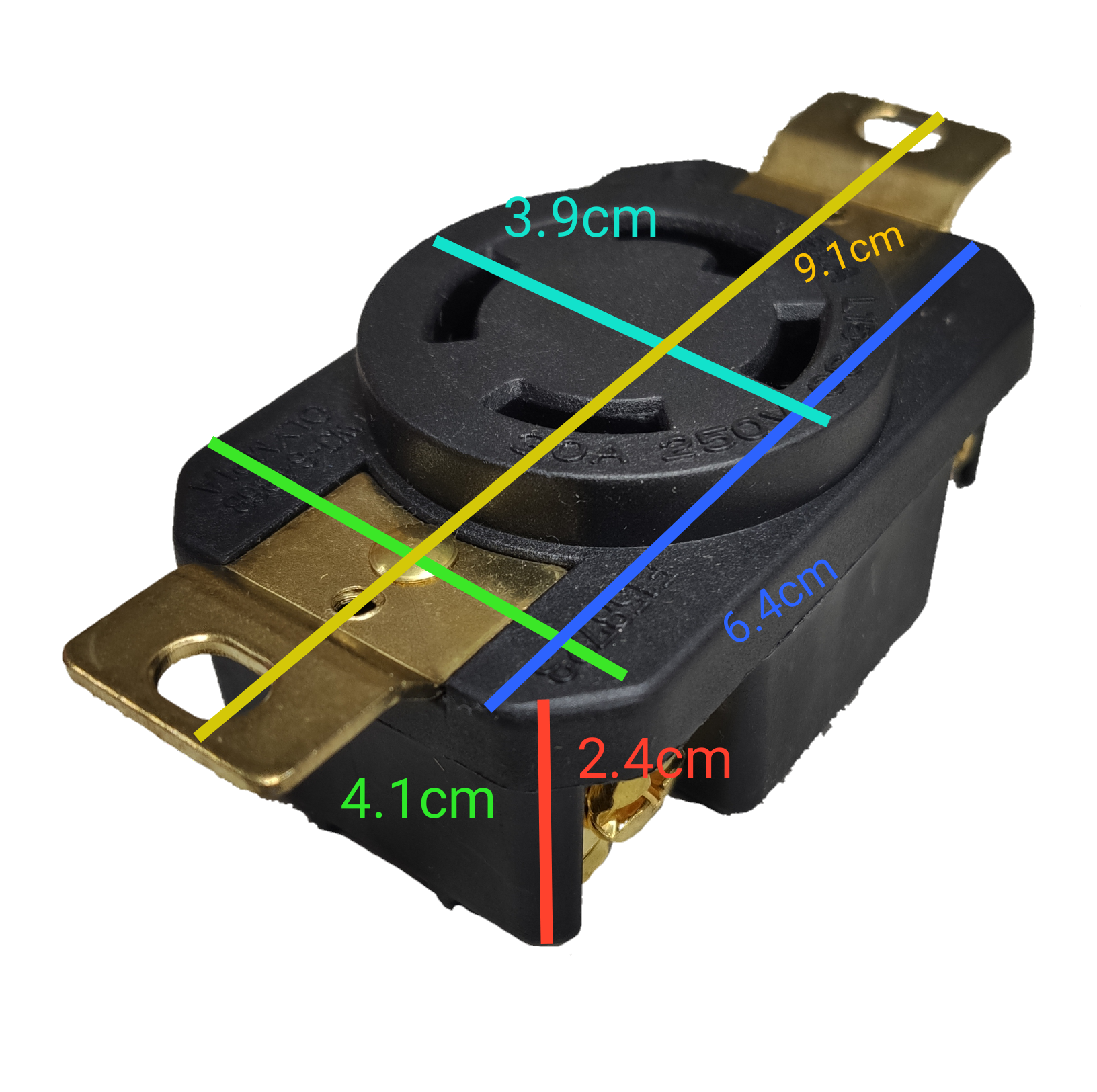 30A Twist Lock Outlet with Stainless Plate 4P black and brass electrical power point by Electx Electrical Supply