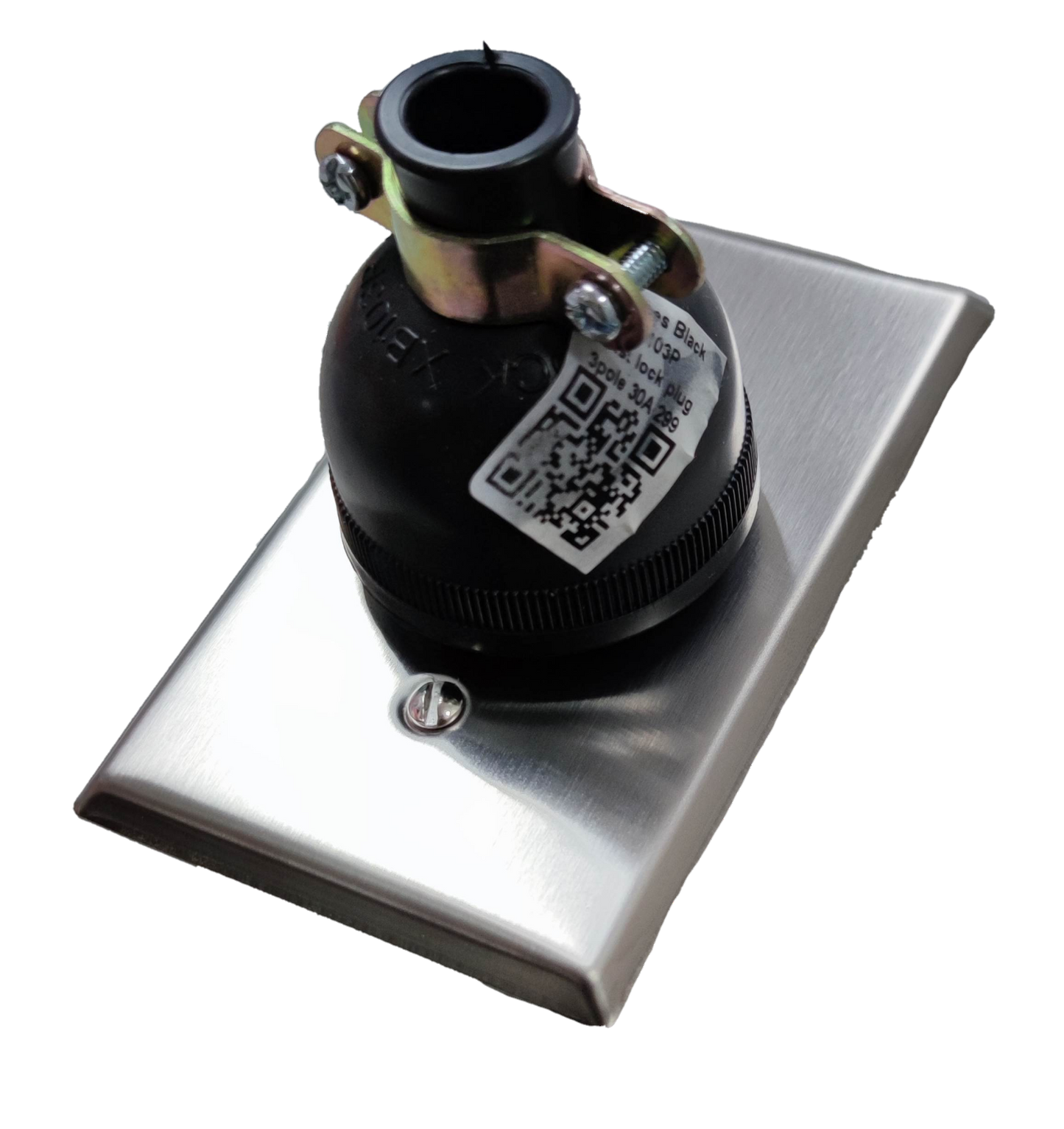 Grippes 30A twist lock wall outlet with stainless steel faceplate for secure electrical connections