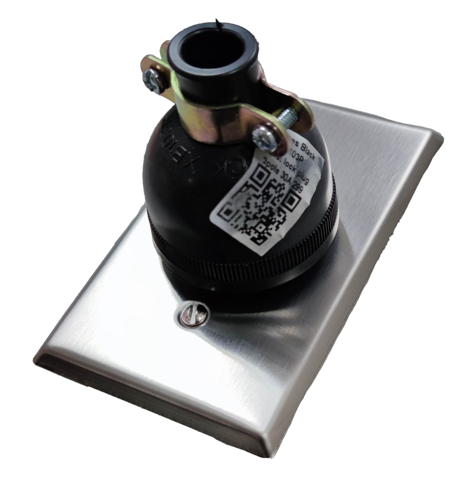 Grippes 30A twist lock wall outlet with stainless steel faceplate for secure electrical connections