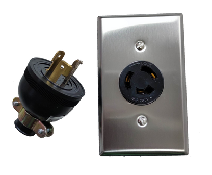 Grippes 30A twist lock wall outlet with a matching plug for secure electrical connections