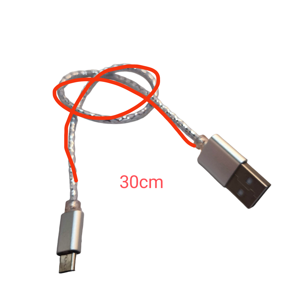 30cm micro USB charging cable with durable braided design and metal connectors
