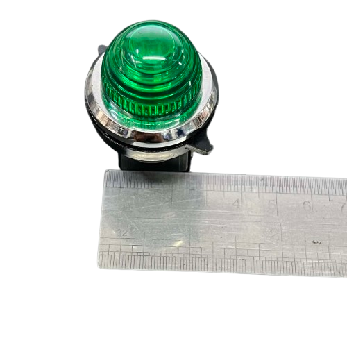 Auspicious 30mm 220V green pilot lamp with a sleek chrome base for work and safety applications