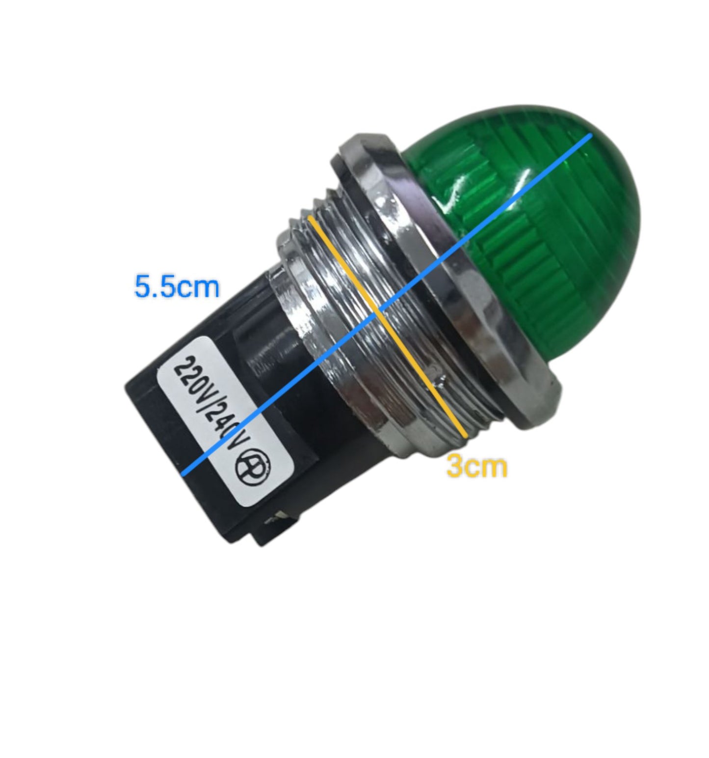 Auspicious 30mm pilot lamp 220V green indicator light with chrome housing for work and safety