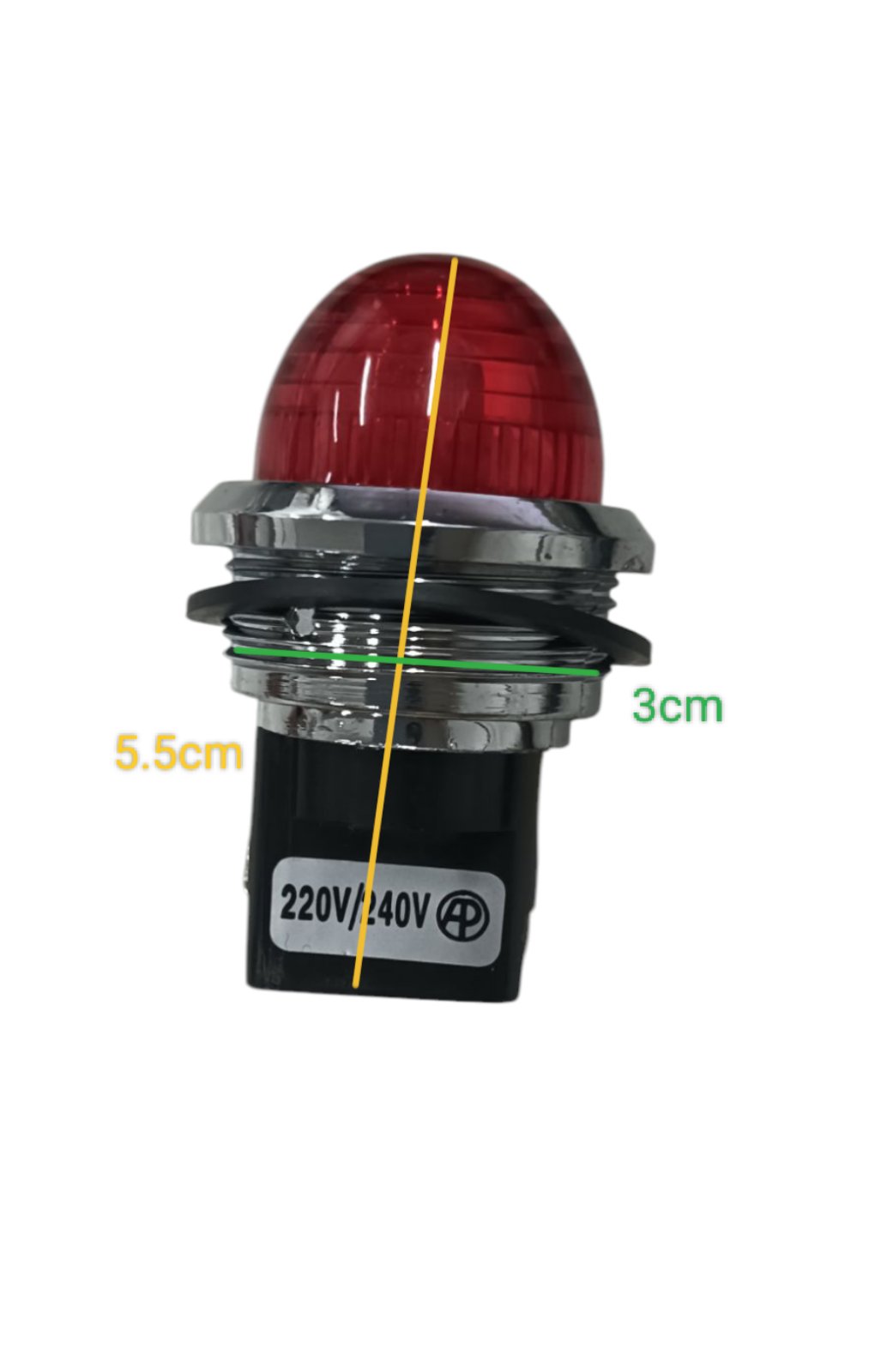 Auspicious 30mm pilot lamp 220V with red dome and metal base for work and safety lighting