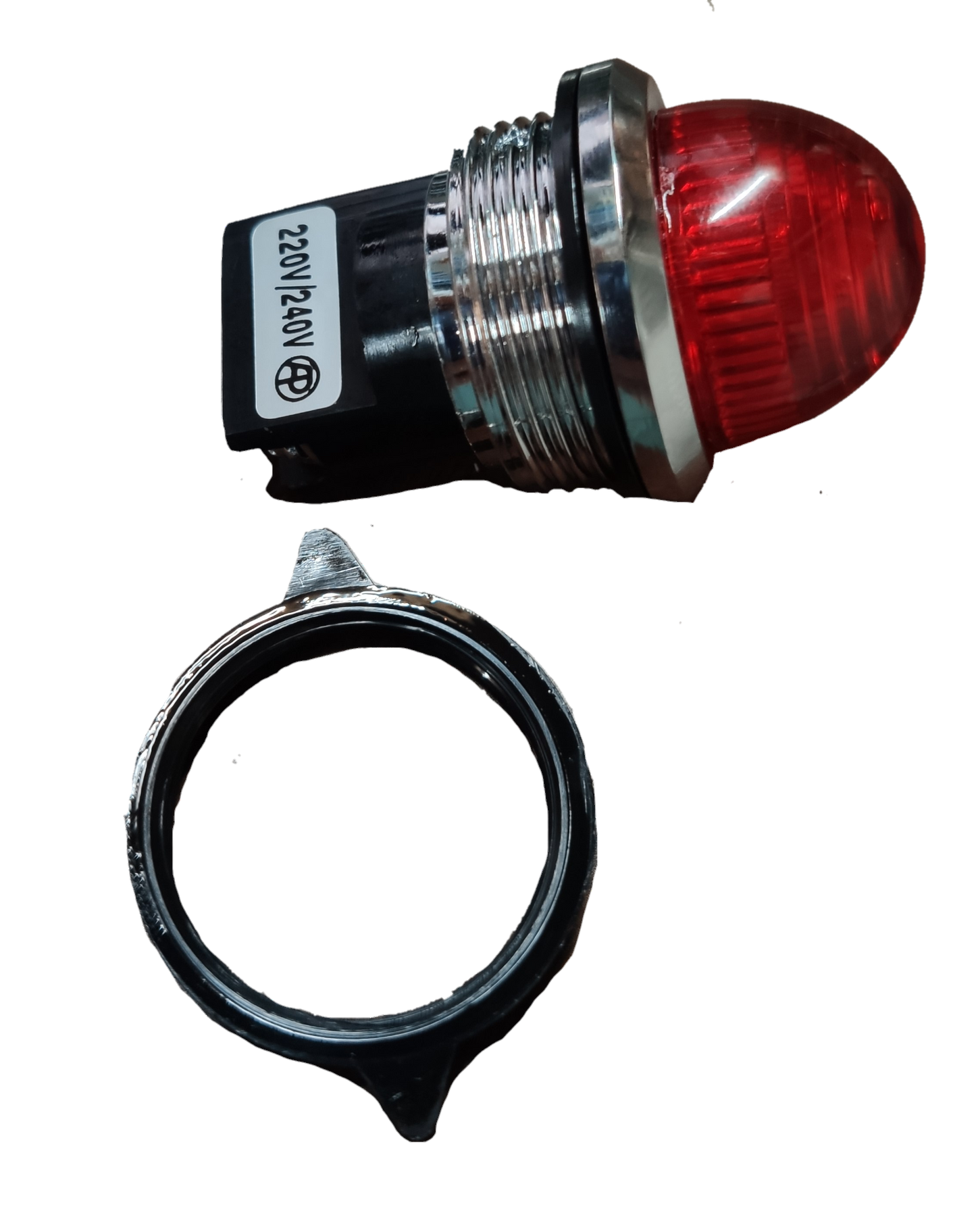 Auspicious 30mm pilot lamp 220V with red lens and metal mounting ring for work and safety applications