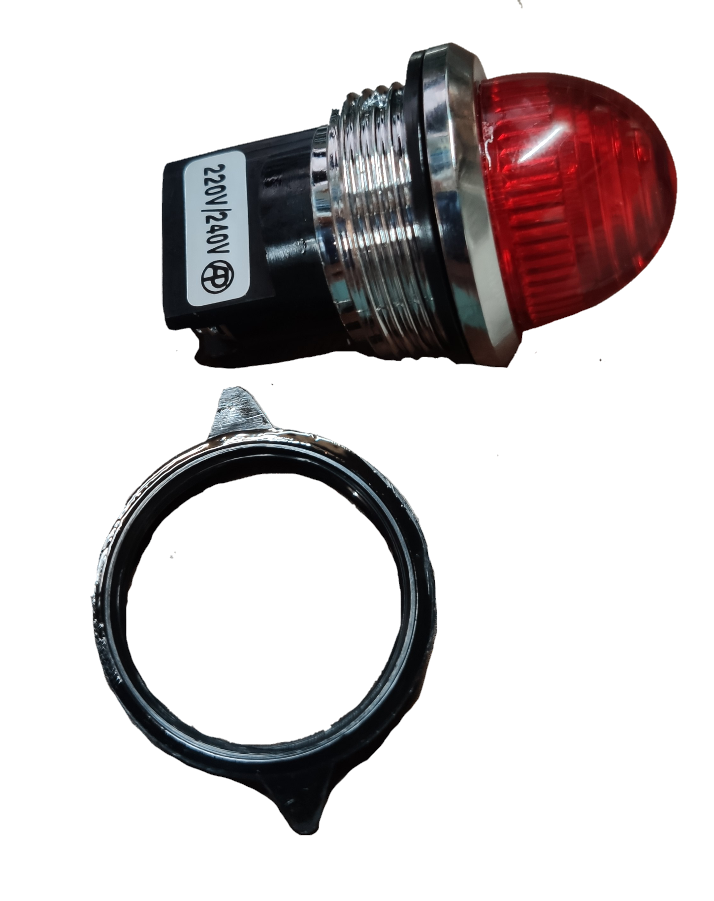 Auspicious 30mm pilot lamp 220V with red lens and metal mounting ring for work and safety applications