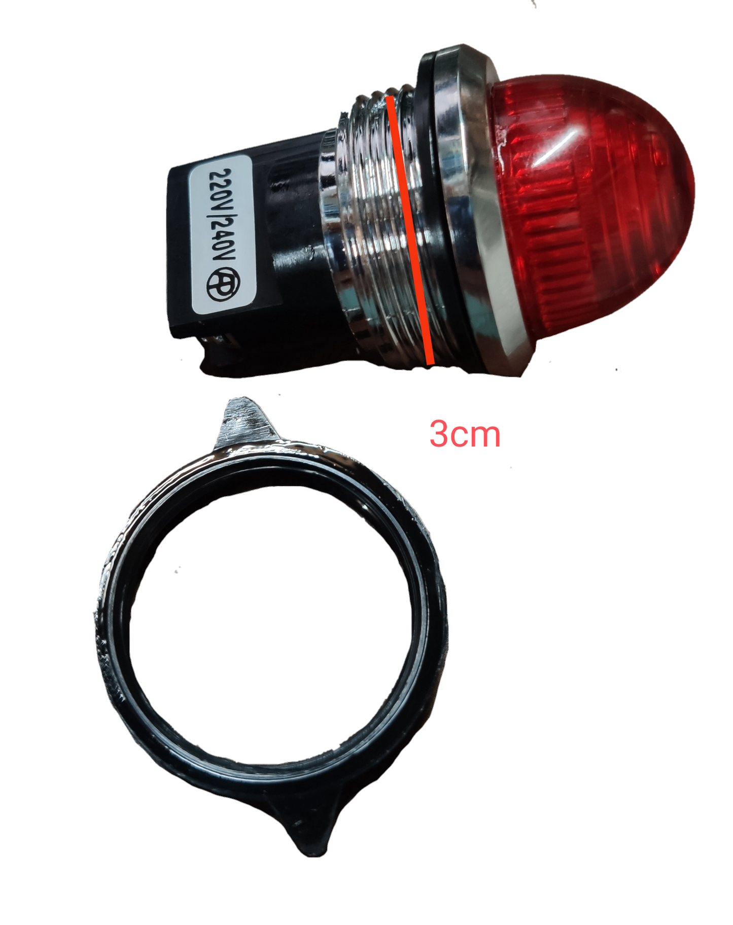 Auspicious 30mm pilot lamp 220V with red dome indicator light and metal mounting ring
