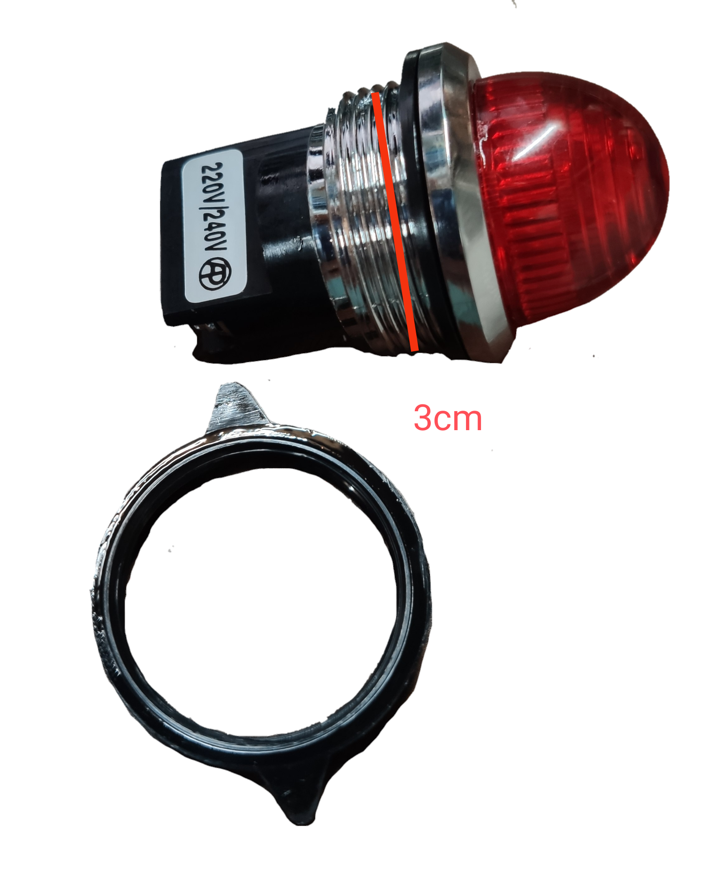 Auspicious 30mm pilot lamp 220V with red dome indicator light and metal mounting ring