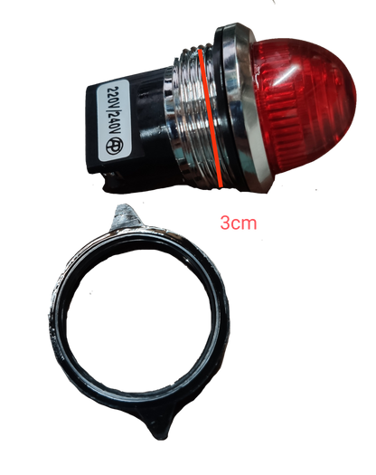 Auspicious 30mm pilot lamp 220V with red dome indicator light and metal mounting ring