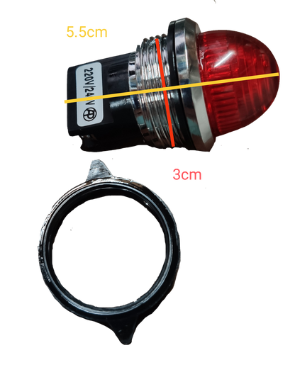 Auspicious 30mm pilot lamp 220V with red light and silver metal ring for work and safety use