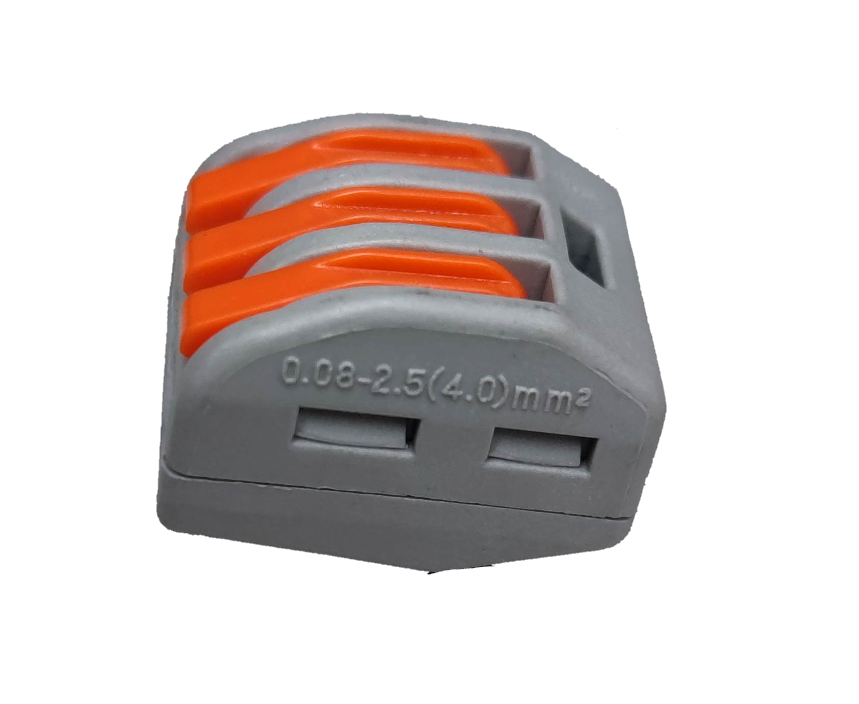 32A 250V wire terminal block with three orange levers for secure electrical connections