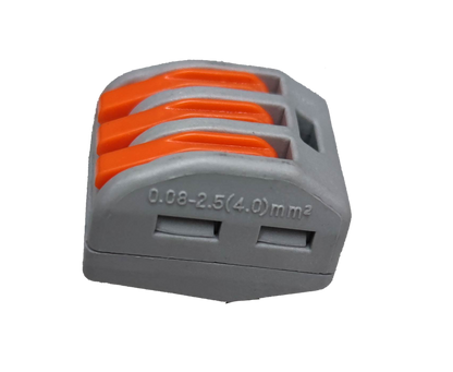 32A 250V wire terminal block with three orange levers for secure electrical connections