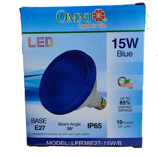 Omni 15W PAR 38 E27 220V Blue  LPR38E27-15W/B, LED PAR 38 15W E27 220V Blue