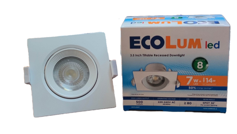 Ecolum 7W LED Tiltable Recessed Downlight Daylight 6500K 220V 3.5 Inches Tiltable Recessed