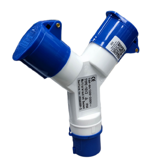 Grippes 16A Industrial Connector 2P+E 220V ( 3 Pins) IP44 1 Male to 2 Female 1x2 , Industrial Plug Splitter 1012 IEC309-2