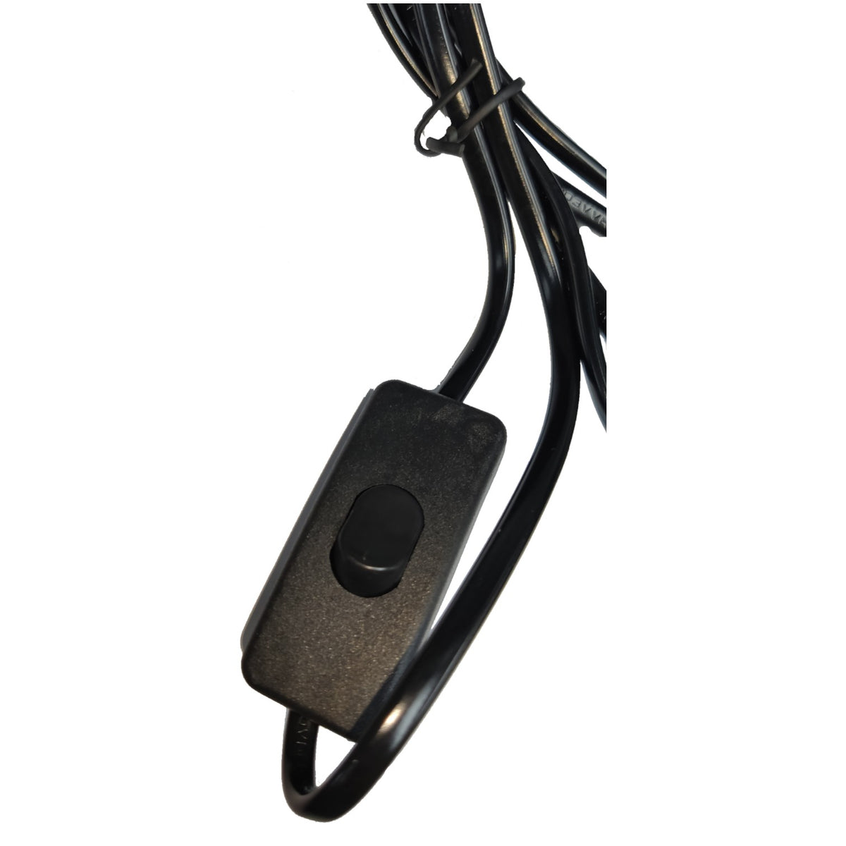 Black rectangular switch with a cable on a white background
