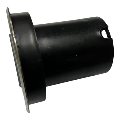 Black metal component on a white background