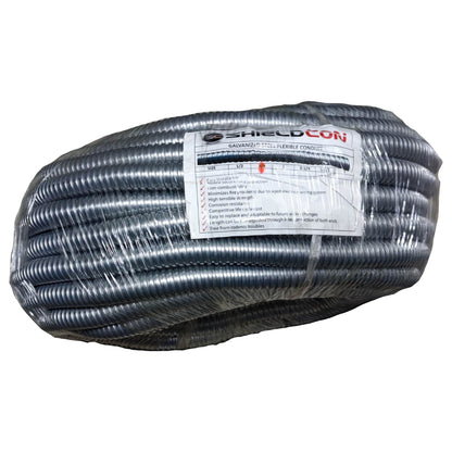 Coiled cable with Shieldcon label on a white background