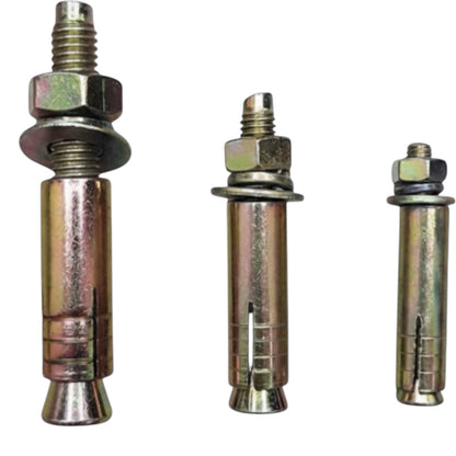 Three metal膨胀 bolts on a white background