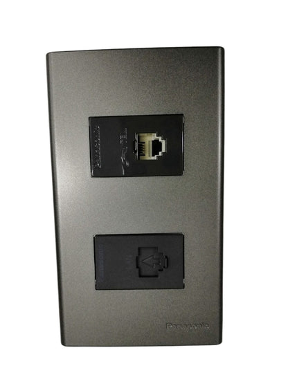 Panasonic 2 Gang CAT 6 Lan Data Outlet and Telephone Outlet,2 Gang RJ45 Outlet and RJ11 Outlet with Plate Cover Metallic Gray WEG6802MH-1/WEG24886H/WEG2164H