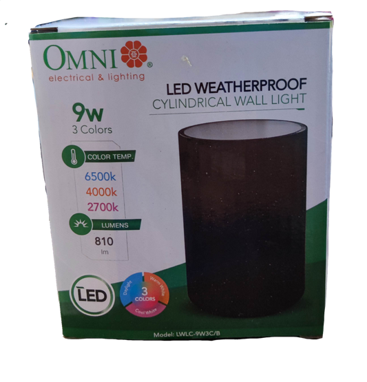 Omni 9W Tri Color LED Wall Lamp 220V Weather Proof 810 Lumens 6500K, 4000K, 2700K