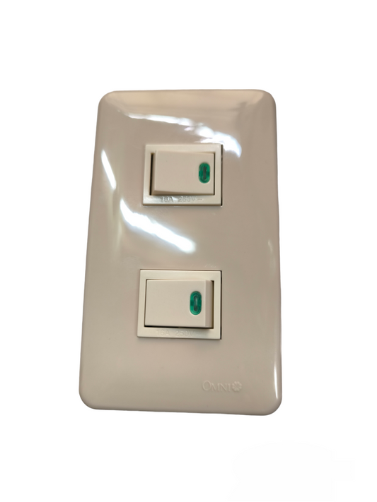 Omni 2 Gang 1 Way Illuminated Switch 16A 250V with Plate Cover WEP-102+(WES-214x2)