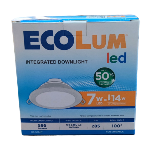 Ecolum 7W LED Downlight Daylight 6500K 220V 90mm Cut Hole