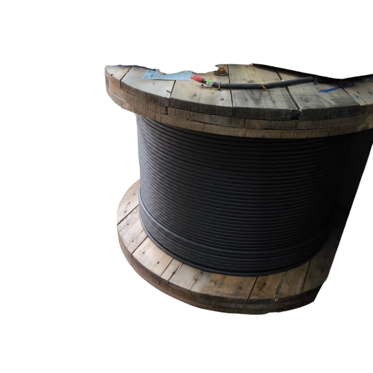 Philflex 4 core 38mm electrical cable wound on a wooden spool for industrial wiring use