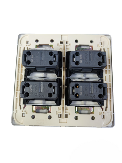 Omni 4 Gang 1 Way Switch 16A 250V electrical component showing back view with wiring terminals