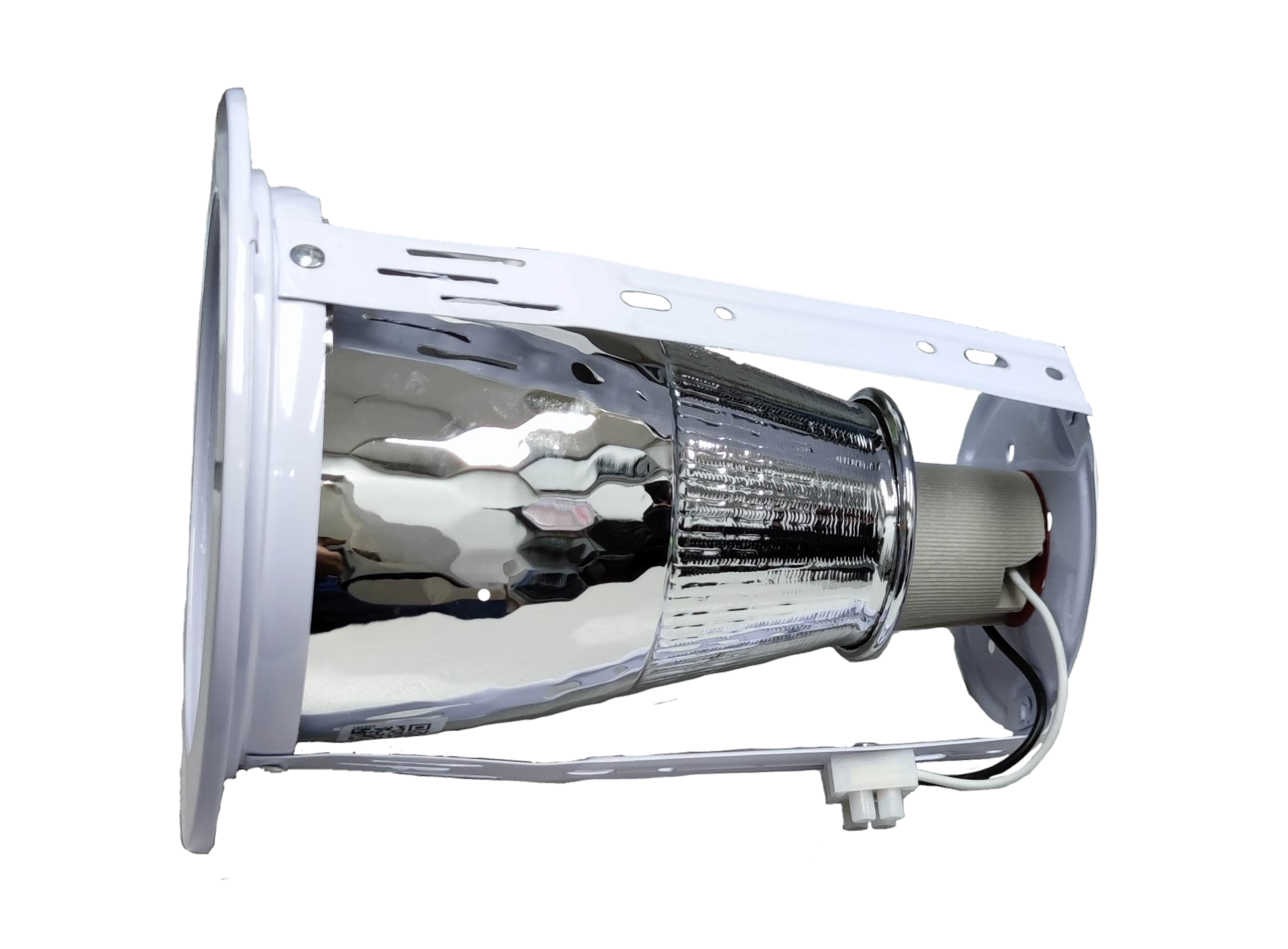 Biglite 4 inch E27 downlight fixture with reflective interior and white mounting bracket