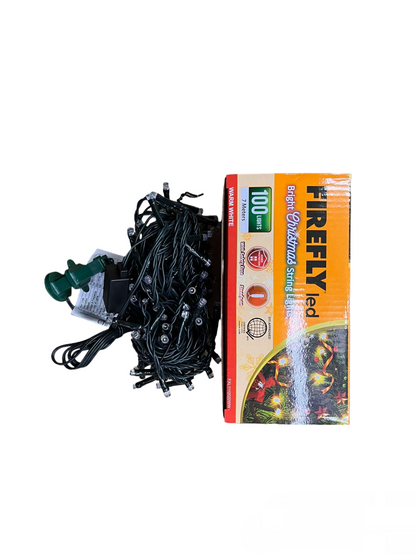 Firefly LED Christmas Light 100 LED Bulbs String Light Green Wire Steady Warm White 3000K 7 Meters 7W 220V Indoor Only  Firefly FXL1110020WW
