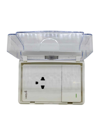 Grazen Weatherproof Plate Cover with 1 Gang Universal Outlet with Ground and 1 Way Switch 16A 220V WC-019-W + GW-007