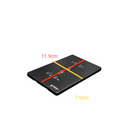 A black rectangular product shown on a white background with red and yellow measurement lines and text indicating dimensions 11.9cm and 7.