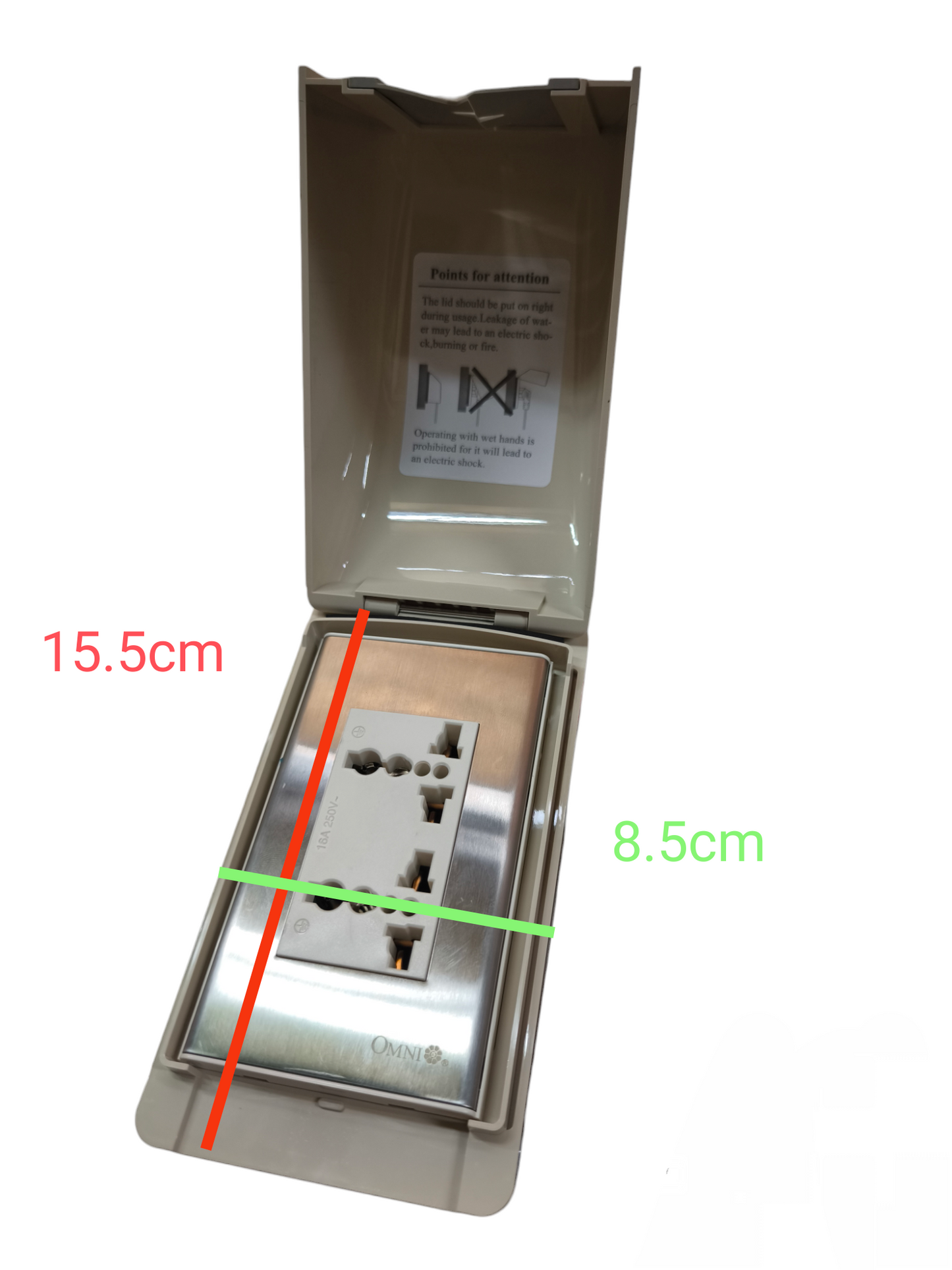 Omni Weatherproof Duplex Universal Outlet 16A 250V with Stainless Plate Cover WPP-601+WWP-113S+WWU-402