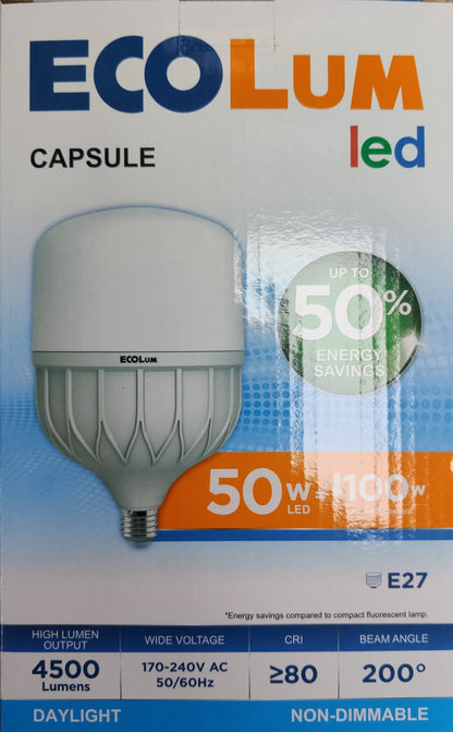 Ecolum 50W LED Capsule E27 220V Daylight 50W LED Bulb