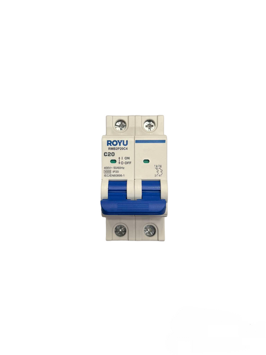 Royu 20A 2 Pole Miniature Circuit Breaker 4.5KAIC 220V RMB2P20C4