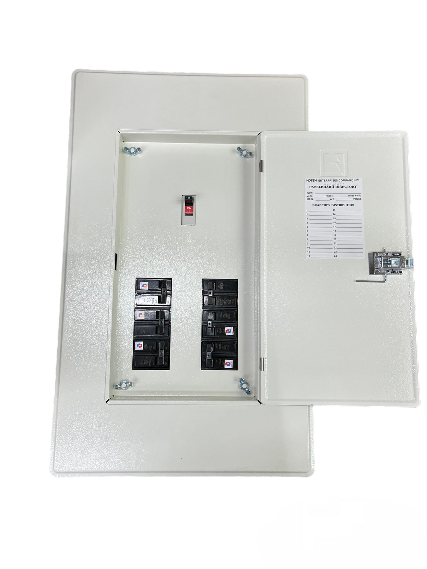 Koten & GE Panel Board 125A 2 Pole Main 250SPS with 6 Branches 2 Pole Bolt On TQC