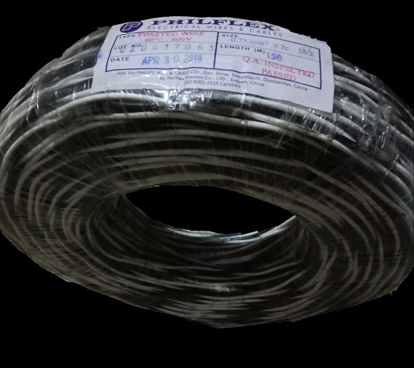 Philflex TF Wire AWG 18/2 (0.75mm/2) Stranded (Hook Up Wire/ Thermoplastic Fixture Wire) Black/ White Twisted Wire