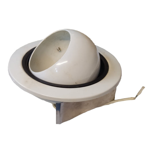 White ceiling-mounted exhaust fan on a white background