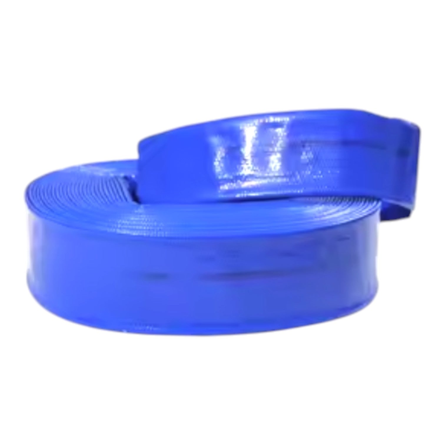 A coiled roll of bright blue industrial belt or strap material on a plain white background.