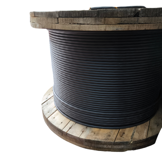 Phelps Dodge Royal Cord power cable 30mm 4 cores on a large wooden spool for industrial use
