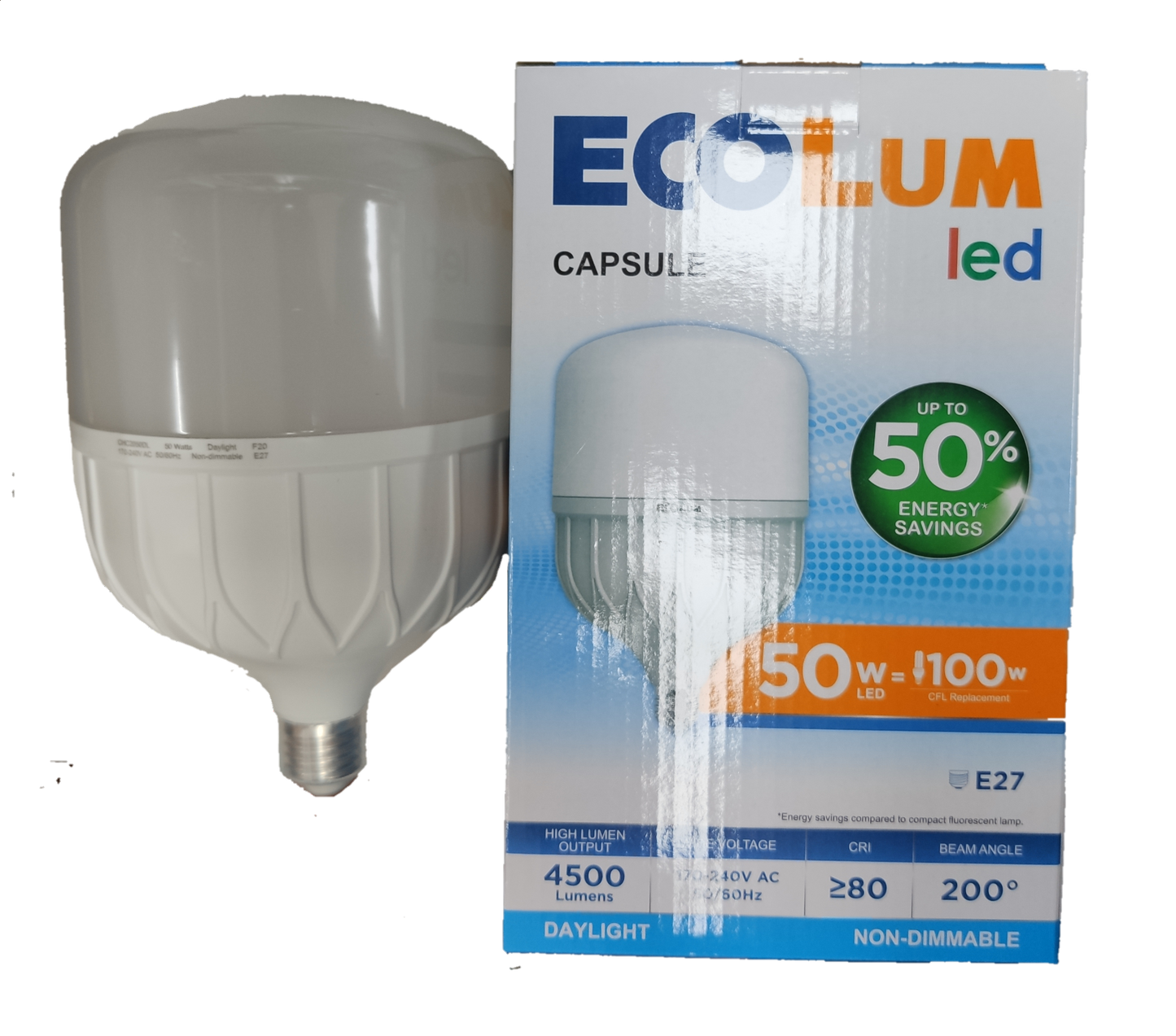 Ecolum 50W LED Capsule E27 220V Daylight 50W LED Bulb