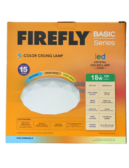 Firefly 18W LED Ceiling Lamp 220V Tri-Color, 18W Tri Color LED Ceiling Lamp ECL918TC