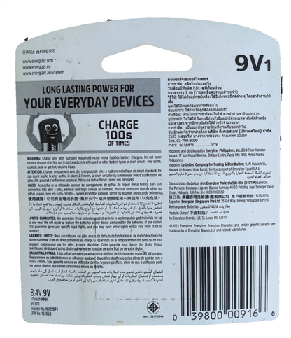 Energizer 9V Rechargeable Battery NH22N 6HR61 8.4V 175mAh