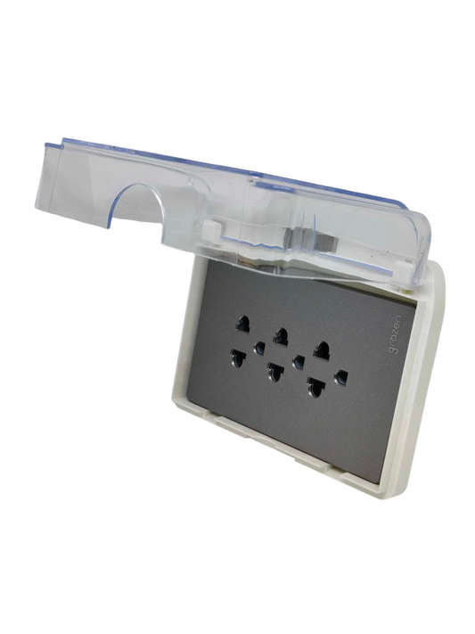 Grazen Weatherproof Plate Cover with 3 Gang Universal Outlet with Ground 16A 220V WC-019-W+GW-011